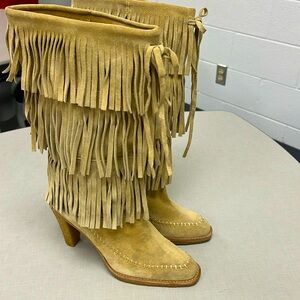 Michael Kors Tan Beige Suede Fringe Boots